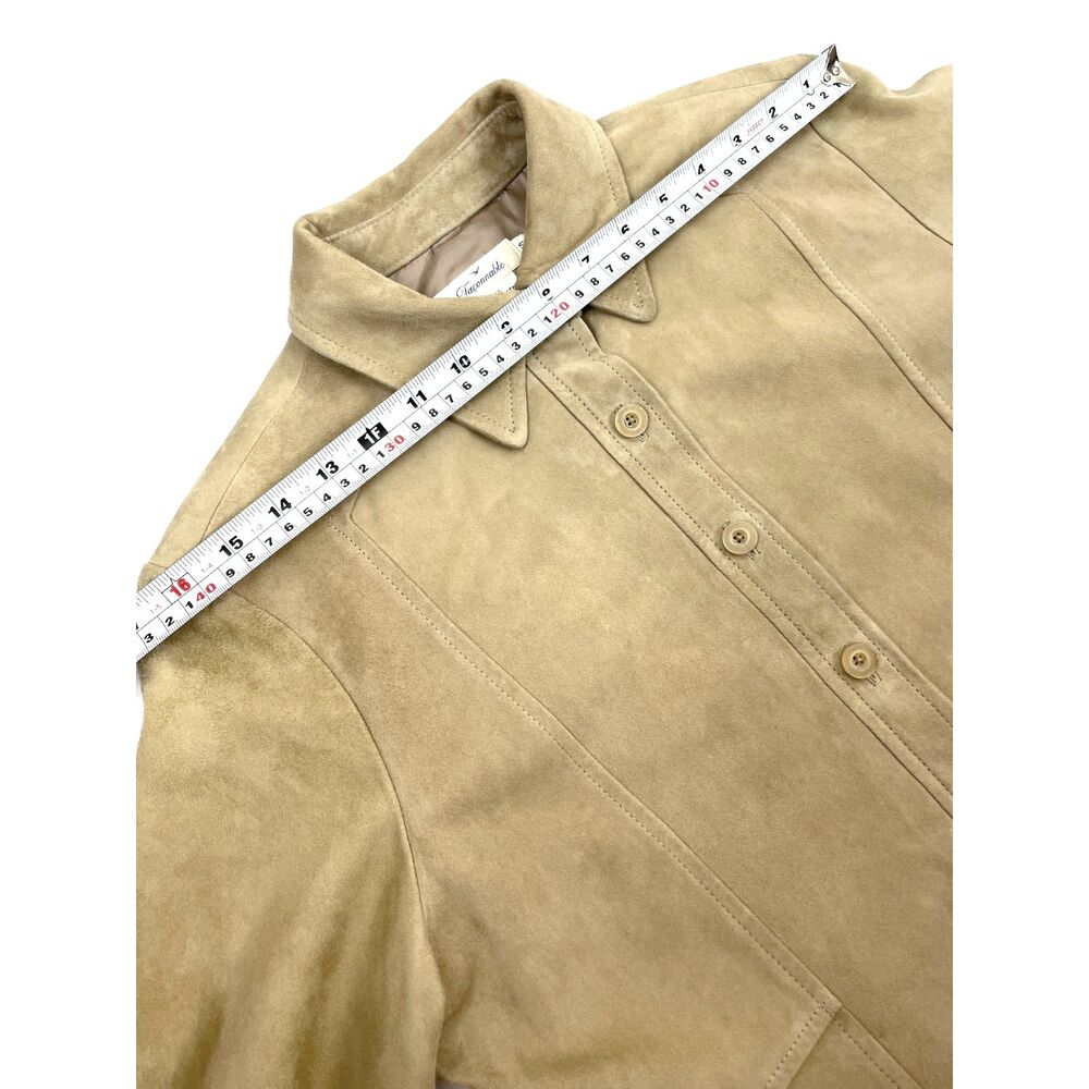 ~ Faconnable Sm Suede Goatskin Leather Shacket Tan Brown Jacket Shirt Lined - Picture 10 of 15